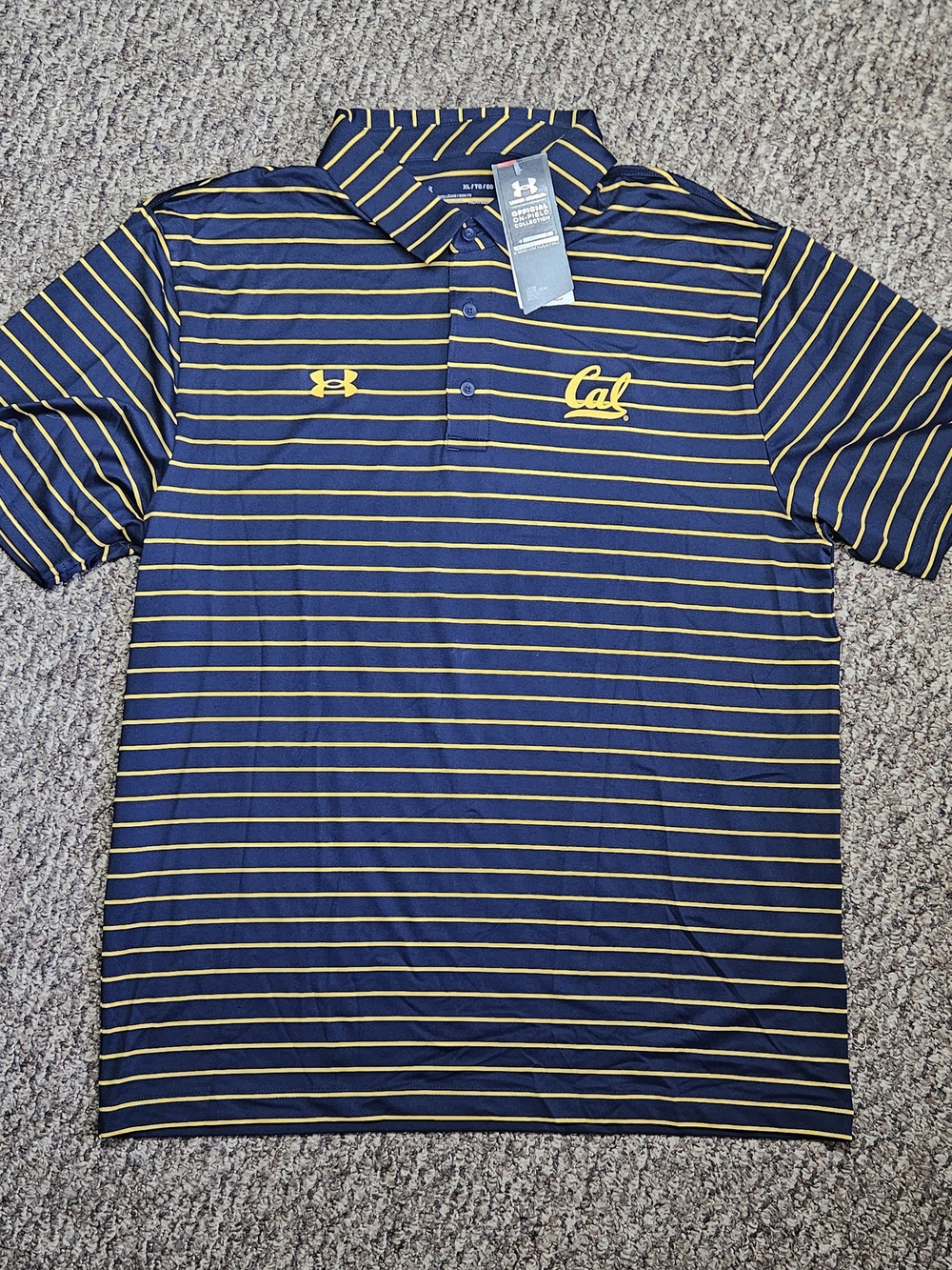 Under Armour Navy and Yellow On-Field Cal Berkley Striped Polo